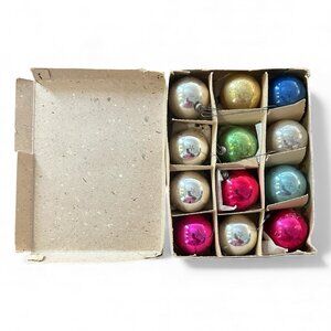 Vintage 1950s Christmas Ornaments – Set of 12‎ Small Glass Balls • Made in Japan